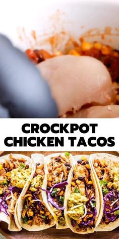 the crockpot chicken tacos are ready to be eaten