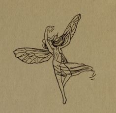 a black and white drawing of a fairy