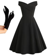 Silhouette:A-Line; Hemline / Train:Knee Length; Season:Spring  Summer; Look After Me:Washable; Gender:Women's; What's in the box:Dress,Gloves; Types:Cocktail Dress,A-Line Dress,Swing Dress; Holiday:Valentine's Day,Masquerade; Style:A-line,1950s,Retro Vintage; Elasticity:Micro-elastic; Occasion:Homecoming,Birthday Party,Wedding; Material:Spandex,Polyester; Age Group:Adults'; Pattern:Plain,Vintage; Design:Off Shoulder; Listing Date:02/28/2023; Clothing Length:; Bust:; Waist: Black Audrey Hepburn Dress, 1950s Vintage Dress, Formal Old Money Dresses, 1950s Evening Dress, Vintage Dresses 50s 1950s Fashion Classy, 60’s Dress, Business Professional Dresses For Women, Punk Formal Outfit, 50s Dresses Formal