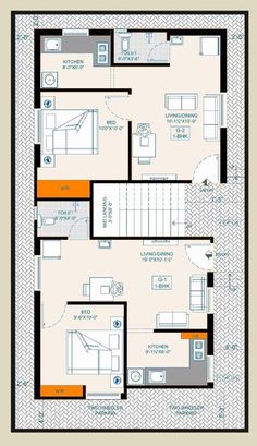 the floor plan for a two bedroom apartment with an attached kitchen and living room area