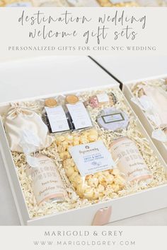 the wedding gift box is filled with treats