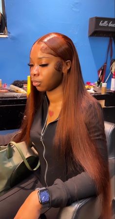 Middle Part Wig Color, Cajun Spice Wig, Brown Buss Down Middle Part, Colored Wigs Black Women, Fall Color Wigs For Black Women, Ginger Lace Front Wigs Black Women, Auburn Lace Front Wig, The Life I Want, Wig Installs