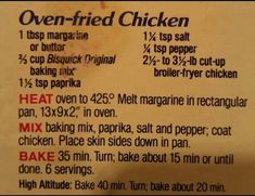 a close up of a sign with instructions on how to bake chicken in the oven