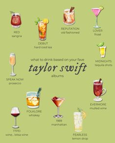 a poster with different types of drinks and their names on the bottom right hand corner