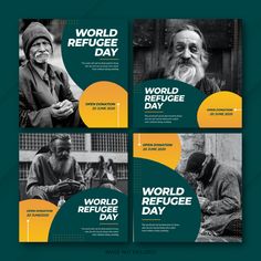 the world refuge day flyer is designed to look like it has an image of two elderly men