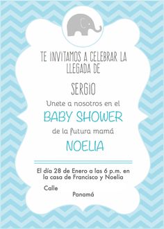 a baby shower is shown with an elephant on it's back and blue chevron background