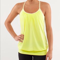 Lululemon No Limits Tank With Sports Bra Top In Striped Yellow And White. Sheer And Loose Body With A Light Band At The Bottom . No Snags, Never Worn. Size 4. Beautiful Color Makes You Look Tan Last Photo Is For Fit Purposes Only. The Actual One I Am Selling Is The Neon Yellow With The Striped Yellow And White Sports Bra Casual Yellow Activewear For Light Exercise, Yellow Sporty Activewear For Light Exercise, Yellow Athleisure Tops For Yoga, Sporty Yellow Tops For Workout, Yellow Sportswear Top For Workout, Sporty Yellow Top For Workout, Yellow Sleeveless Stretch Sports Bra, Yellow Sleeveless Sporty Tank Top, Yellow Tank Top With Built-in Bra For Spring