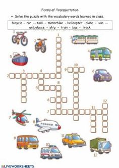 a crossword puzzle with cars, trucks and buses on it's sides to help students learn how to read the words