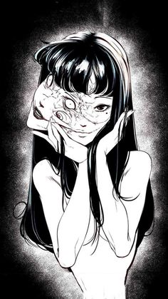 a drawing of a girl covering her face with her hands and looking at the camera