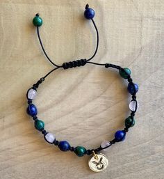 Taurus Bracelet with 6mm Lapiz Lazuli beads, 6mm Malachite beads, 6mm Rose Quartz beads w/ adjustable band