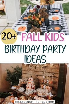 an outdoor birthday party with lots of food and decorations on the table for kids to eat