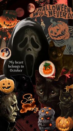 halloween collage with black cats and pumpkins