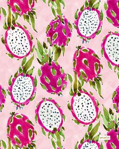 a pink background with pomegranates and leaves