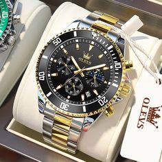 Color: gold black, Ships From: France Watch Green, Wrist Watch For Men, Chrono Watches, Men's Watches Luxury, Mens Chronograph, Mens Sport Watches, Watch For Men, Waterproof Watch, Luxury Watches For Men