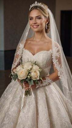 a woman in a wedding dress holding a bouquet