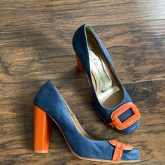 Heels -4”, Made In Brazil Orange High Heels With Contrasting Heel Counter, Orange High Heels For Work, Orange Heels For Work, Made In Brazil, Blue Orange, Shoes Women Heels, New Color, Brazil, Shoes Heels