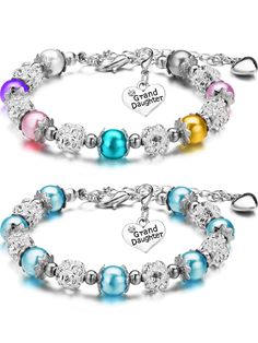 PRICES MAY VARY. Feature: 2 pieces granddaughter heart pendant charm bracelets in pink and light blue, with colorful crystal balls and faux pearls jewelry Material: granddaughter bracelet is made up of 8 mm simulated pearls, 8 mm colorful crystal balls and metal heart pendant with letter of " Grand Daughter"; The metal heart pendant can be removed Size: each granddaughter jewelry bracelet is 6 inch long with 2 inch adjustable extension chain, you can adjust the bracelet's length according to you Granddaughter Jewelry, Charm Bracelets For Girls, Pearl Jewelry Gift, Bracelets Charm, Grand Daughter, Pearls Jewelry, Crystal Balls, Granddaughter Gift, Ball Bracelet