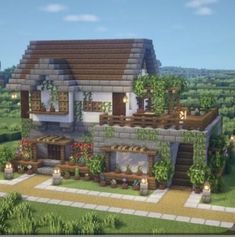 a very nice looking house with lots of plants on the front and side of it