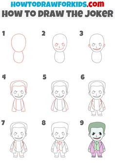 how to draw the joker for kids step by step with pictures and instructions on how to draw