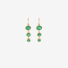 Details Judy Geib 18k yellow gold & dark Colombian emerald oval triple drop earrings, 3ct. Each trio of stones measures approximately 7/8" x 5/16" & the earrings measure 1 3/8" from the top of the ear wire to the bottom of the earring. - Colombian emeralds, 3ct - 18k yellow gold - 1 3/8" total length - each earring weighs approximately 1.46g Faceted Yellow Gold Oval Earrings, Yellow Gold Faceted Oval Earrings, Oval Emerald Earrings In Yellow Gold, Yellow Gold Oval Emerald Earrings, Oval Yellow Gold Emerald Earrings, Yellow Gold Emerald Drop Earrings, Yellow Gold Emerald Dangle Jewelry, Judy Geib, Mirror Paper