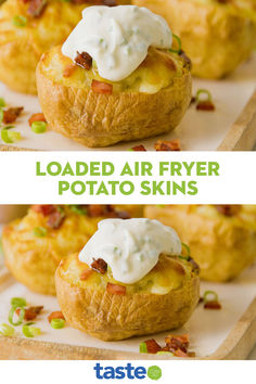 loaded air fryer potato skins with sour cream on top