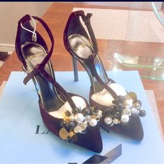 Band New, Never Worn, Perfect Condition. Luxury Burgundy Heels For Party, Luxury Burgundy Party Heels, Lanvin Shoes, Strap Pumps, T Strap, Lanvin, Shoes Women Heels, Shoes Heels, Pumps