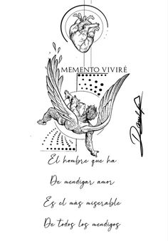 a black and white drawing of an angel with the words'mementoo vivre '