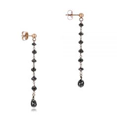 100846 14k Rose Gold Earrings   14 Black Diamonds. These rosary dangle earrings have faceted black diamonds, 1.5" length. Diamond Dangle Earrings, Black Diamonds, Rose Gold Earrings, Rosary, Black Diamond, Gold Earrings, Seattle, Dangle Earrings, Diamonds