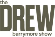 the drew barrymore show logo is shown in black and white, with grey lettering