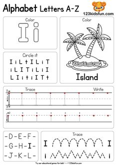 the alphabet worksheet for children to learn how to write and draw letters with pictures