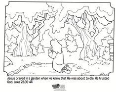 jesus praying in the garden coloring page for kids and adults with bible verses on it