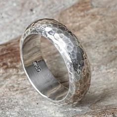 Bali Hammered Silver Band Ring - Moon Walker | NOVICA Surface Of The Moon, Blue Diamond Engagement Ring, Hammered Silver Jewelry, Ring Moon, Leaf Engagement Ring, Metal Smithing, Hammered Silver Ring, Sterling Silver Rings Bands, Printed Jewelry