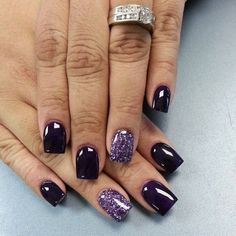 Nails Purple Nail Art Designs, Purple Gel Nails, Dark Purple Nails, Dark Nail Polish, Purple Nail Art, Nails 2018, Purple Nail Designs, Gel Nail Design, Dark Nails