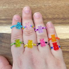 These fun rings are made from glass beads and plastic bears. Each ring is made with love!! Cute Beaded Rings For Gifts, Fun Beaded Plastic Jewelry, Fun Plastic Beaded Jewelry, Gummy Bear Jewelry, Bear Rings, Cute Gummy Bear, Rings Beaded, Fun Rings, Glass Bead Crafts