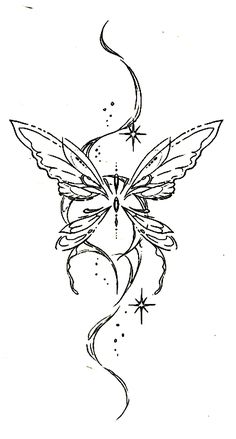 a drawing of a butterfly with stars on it's wings