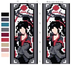 the cross stitch bookmarks are designed to look like an anime character with black hair