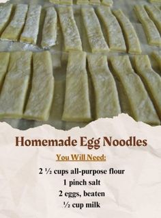 homemade egg noodles recipe with instructions for how to make them in the microwave