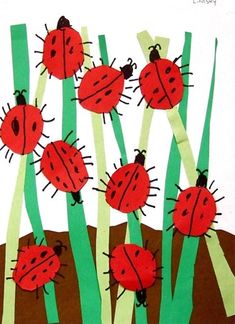 the ladybugs are all over the ground together in this paper cut art project