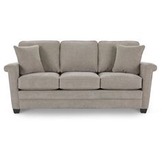 an image of a couch with pillows on the top and bottom half, in grey linen