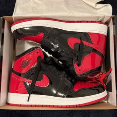 Air Jordan 1 Retro High Og Gs, Authentic And Brand New. Patent Black And Varsity Red. Size 5 In Kids, 37 Euro Womens. Red And Black Proposal Decor, Red And Black Air Jordan 1, Jordan 1 Size 4, Patent Red Jordan 1, Nike Jordan Red And Black, Jordan 1 Red And Black, Black And Red Jordans, Red Jordan 1 Outfit, Red And Black Jordans