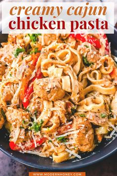 creamy cajun chicken pasta in a skillet