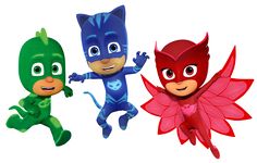 three children's toys that are in the shape of characters from pj masks