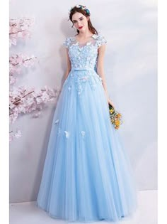 Shop now! Tulle Prom Dress A Line, Cap Sleeve Prom Dress, Mint Bridesmaid Dresses, Prom Dresses 2017, Simple Prom Dress, Blue Wedding Dresses, فستان سهرة, Ball Gowns Prom, Prom Dresses Ball Gown