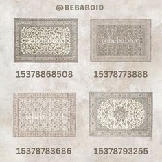 the number of rugs in different sizes and colors are shown on this page,