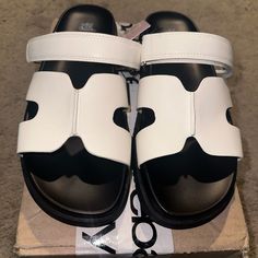 Wild Fable Woman’s White And Black Sandals. Nwt. Woman’s Size 8.5 White Slides With Buckle Closure For Spring, Trendy White Leather Slides, White Sandals With Buckle Closure For Day Out, Trendy White Sandals With Buckle Closure, White Cushioned Sandals For Day Out, White Summer Slides With Buckle Closure, White Buckle Closure Slides For Summer, Wild Fable, Black Sandals