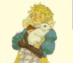 a drawing of a boy holding a rabbit