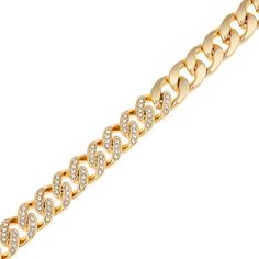 R.J. Graziano Super Style 18" Pavé Curb-Link Necklace Bold and beautiful curb links bring to mind 1980s glamour for this crystal-dusted design. Perfect for styling with those slinky lamé dresses—and your favorite jeans.      Approx. 18"L x 7/16"W with 3-1/2" extender      Extender links with lobster-claw clasp Elegant Rhinestone Cuban Link Chain Necklace, Party Chain Necklace With Rhinestones In Cuban Link, Cuban Link Chain Necklace With Rhinestones For Party, Gold Iced Out Metal Chain Necklace, Elegant Iced Out Chain Necklace For Party, Gold Crystal Cuban Link Chain Necklace, Gold Cuban Link Crystal Chain Necklace, Gold Cuban Link Chain Necklace With Crystals, Gold Chain Link Rhinestone Necklace For Party