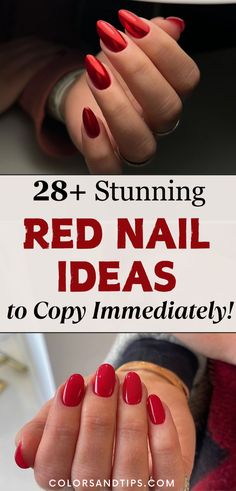 Cute Red Nail Designs, Nail Designs With Black, Coral Red Nails, Red Nails Cute, Orange Red Nails, White And Red Nails, Nails Wine Red, Summer Red Nails