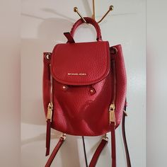 Nwot Michael Kors Viv Extra Small Convertible Bright Red Leather Backpack, No Flaws To Mention. Measures W 7in, H 8in, D 3.25in Red Leather Backpack With Adjustable Strap For On-the-go, Michael Kors Backpack With Removable Pouch, Michael Kors Red Bag With Adjustable Strap, Red Michael Kors Bag With Adjustable Strap, Red Crossbody Travel Backpack, Red Crossbody Backpack With Adjustable Strap, Red Crossbody Backpack For Travel, Red Backpack With Removable Pouch, Michael Kors Backpack With Detachable Strap