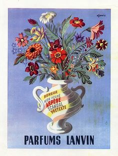 an advertisement for parfums lanvin with flowers in a vase on the front